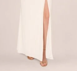 Adrianna Papell Draped Matte Jersey Gown With Deep Slit And Spaghetti Straps In Ivory -Adrianna Papell Shop AP1E204233 AB194 Regular Lifestyle