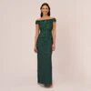 Adrianna Papell Off Shoulder Dress With Floral Embellishment In Dusty Emerald 1 Adrianna Papell Off Shoulder Dress With Floral Embellishment In Dusty Emerald -Adrianna Papell Shop AP1E207584 AA302 Regular Default