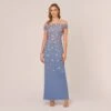 Adrianna Papell Off Shoulder Dress With Floral Embellishment In French Blue Coral 2 Adrianna Papell Off Shoulder Dress With Floral Embellishment In French Blue Coral -Adrianna Papell Shop AP1E207584 AK454 Regular Default