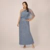 Adrianna Papell Plus Size Draped One Shoulder Dress With Sequin Detail In Dusty Blue