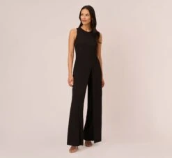 Adrianna Papell Sleeveless Asymmetrical Jumpsuit In Black