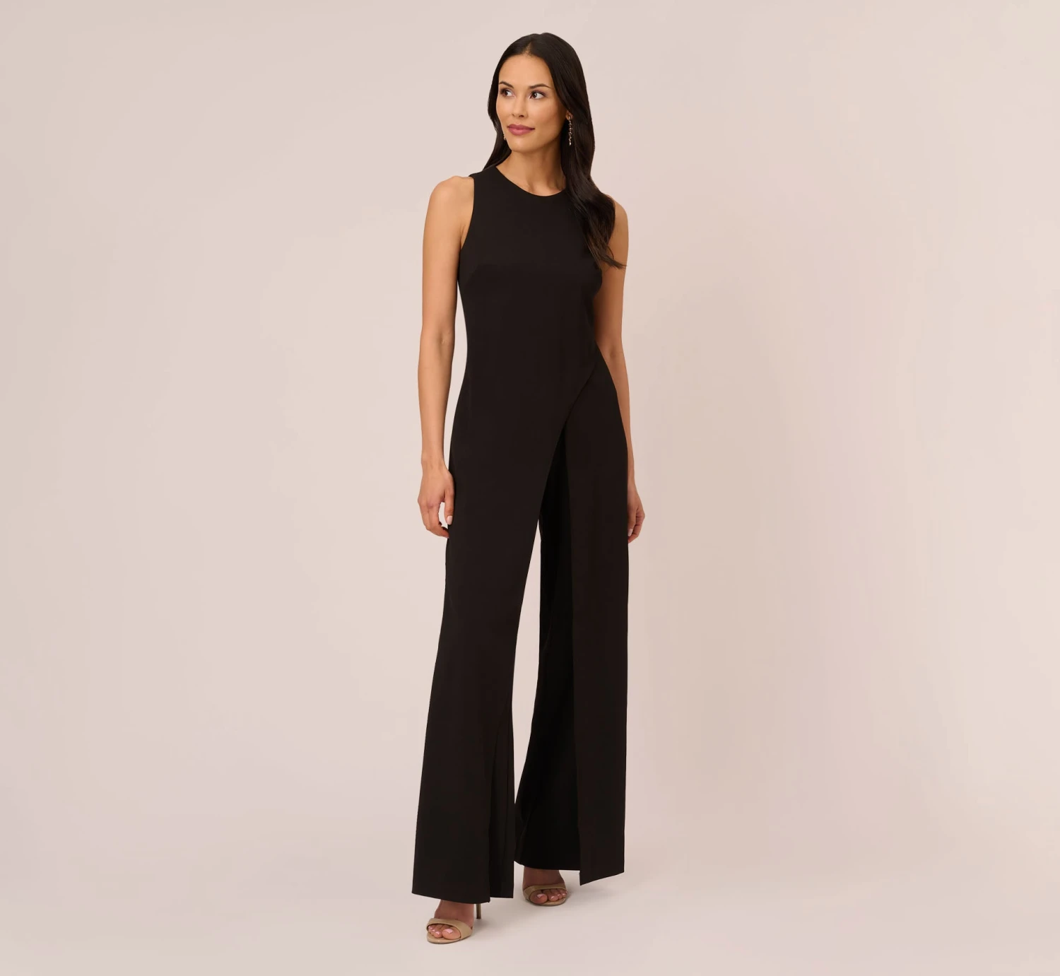 Adrianna Papell Sleeveless Asymmetrical Jumpsuit In Black 3 Adrianna Papell Sleeveless Asymmetrical Jumpsuit In Black