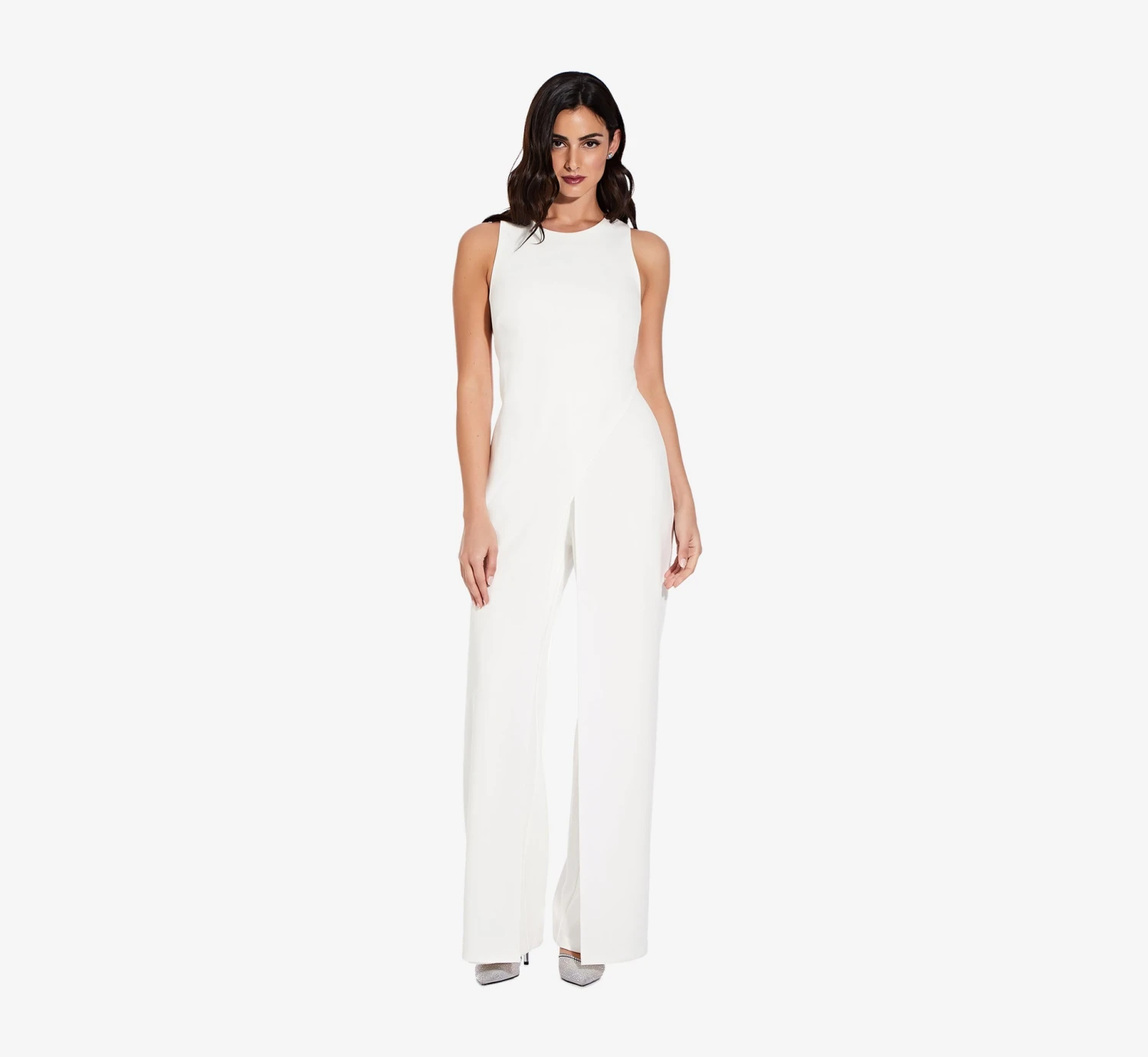Adrianna Papell Sleeveless Asymmetrical Jumpsuit In Ivory 3 Adrianna Papell Sleeveless Asymmetrical Jumpsuit In Ivory