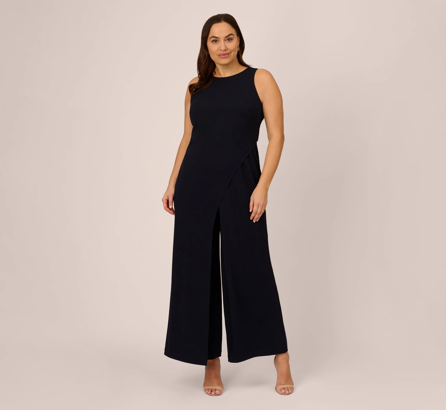 Adrianna Papell Plus Size Sleeveless Asymmetrical Jumpsuit In Midnight 3 Adrianna Papell Plus Size Sleeveless Asymmetrical Jumpsuit In Midnight
