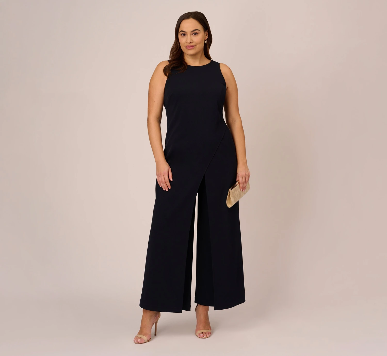 Adrianna Papell Plus Size Sleeveless Asymmetrical Jumpsuit In Midnight 4 Adrianna Papell Plus Size Sleeveless Asymmetrical Jumpsuit In Midnight - Image 2