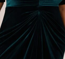 Adrianna Papell Plus Size Shirred Velvet Gown With Elbow-Length Sleeves In Emerald -Adrianna Papell Shop AP1E208255 AA321 Plus Lifestyle