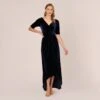 Adrianna Papell Shirred Velvet Gown With Elbow-Length Sleeves In Midnight