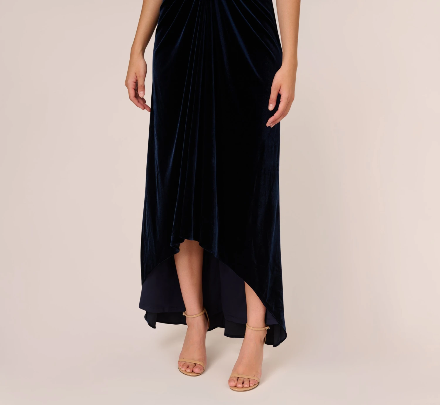 Adrianna Papell Shirred Velvet Gown With Elbow-Length Sleeves In Midnight 6 Adrianna Papell Shirred Velvet Gown With Elbow-Length Sleeves In Midnight - Image 4