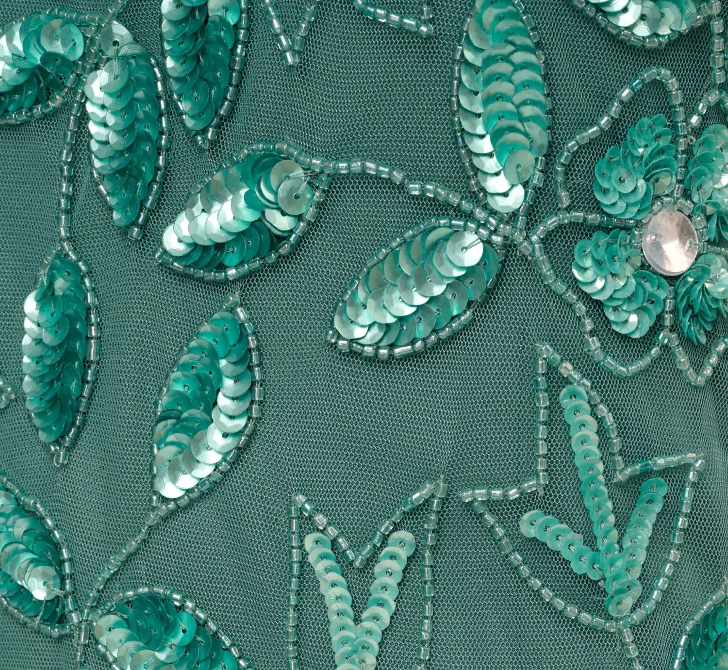 Adrianna Papell Hand Beaded Short Sleeve Floral Godet Gown In Green Slate 8 Adrianna Papell Hand Beaded Short Sleeve Floral Godet Gown In Green Slate - Image 6