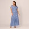 Adrianna Papell Plus Size Hand Beaded Short Sleeve Floral Godet Gown In French Blue -Adrianna Papell Shop AP1E208349 AA544 Plus Default