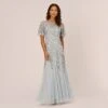 Adrianna Papell Long Floral Beaded Gown With Flutter Sleeves In Blue Heather -Adrianna Papell Shop AP1E208445 AA469 Regular Default 292cbd30 673c 47a7 bd5f 21b155dae925