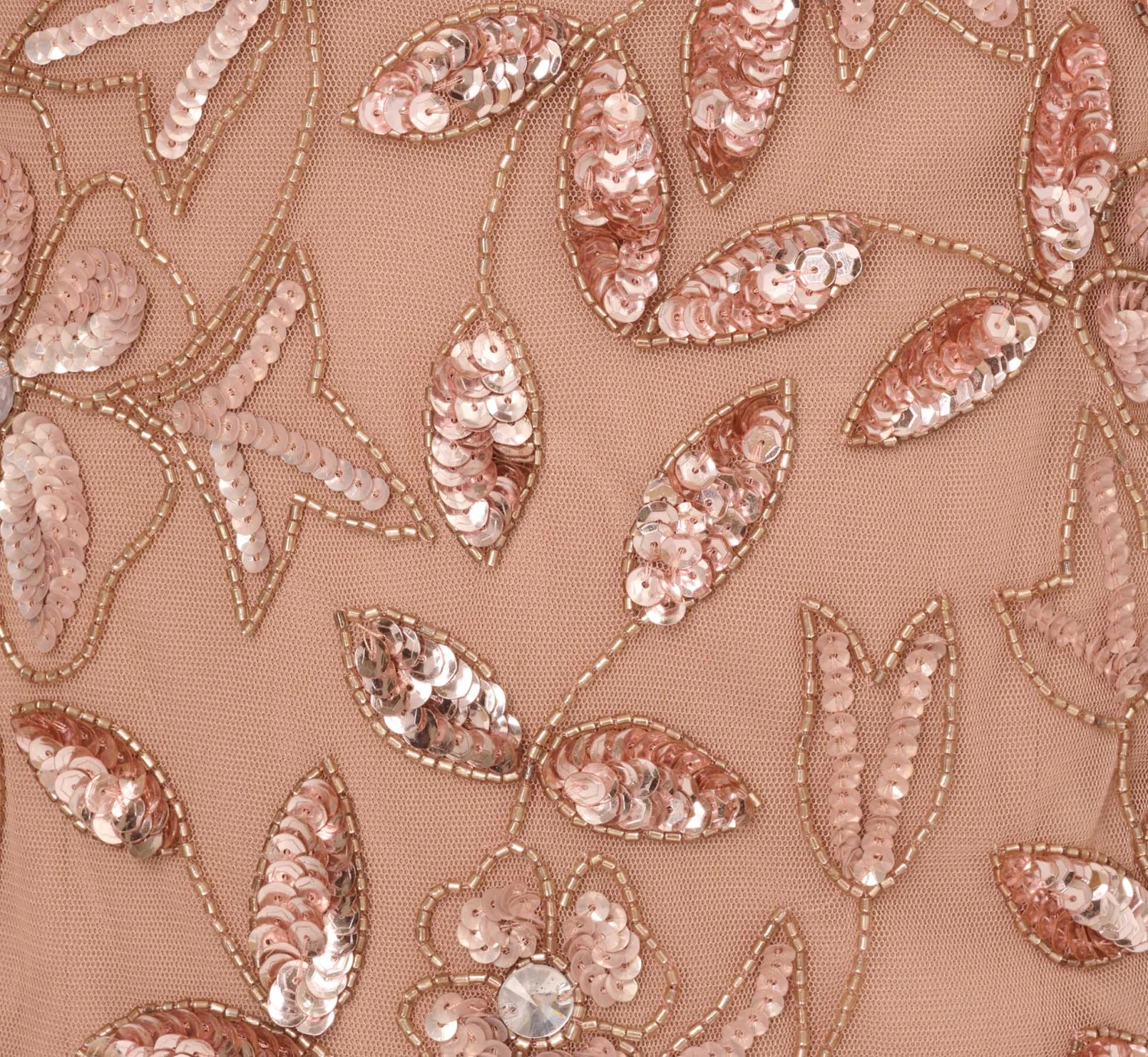 Adrianna Papell Long Floral Beaded Gown With Flutter Sleeves In Rose Gold 8 Adrianna Papell Long Floral Beaded Gown With Flutter Sleeves In Rose Gold - Image 6