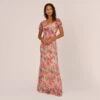 Adrianna Papell Floral-Print Metallic Twist Front Long Gown With Flutter Sleeves In Alabaster Multi -Adrianna Papell Shop AP1E208980 AH105 Regular Default a9db2348 8802 40e8 bebe 40c8f106c9ae