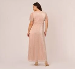 Adrianna Papell Plus Size Metallic Mesh Draped Gown In Rose Gold 10 Adrianna Papell Plus Size Metallic Mesh Draped Gown In Rose Gold -Adrianna Papell Shop AP1E209024 AI298 Plus Back