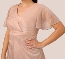 Adrianna Papell Plus Size Metallic Mesh Draped Gown In Rose Gold 12 Adrianna Papell Plus Size Metallic Mesh Draped Gown In Rose Gold -Adrianna Papell Shop AP1E209024 AI298 Plus Detail