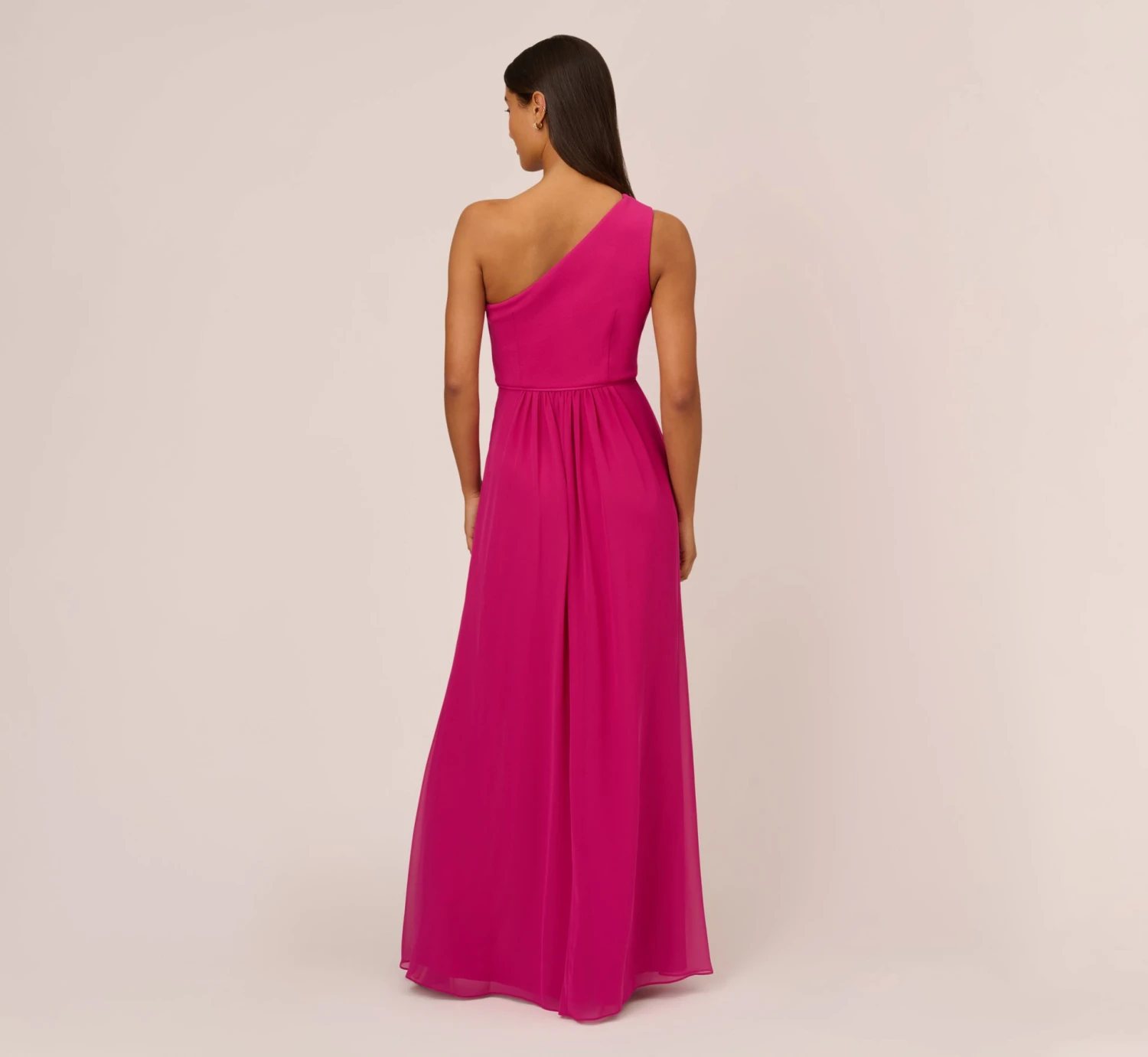 Adrianna Papell One-Shoulder Chiffon Long Gown In Bright Magenta 6 Adrianna Papell One-Shoulder Chiffon Long Gown In Bright Magenta - Image 4
