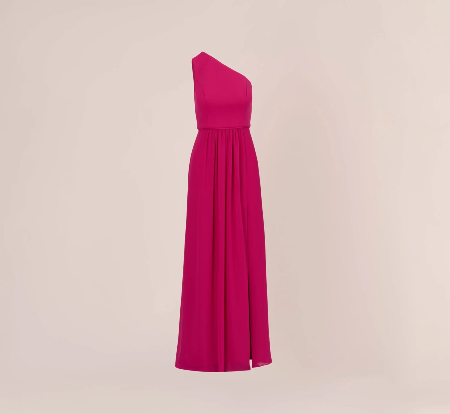 Adrianna Papell One-Shoulder Chiffon Long Gown In Bright Magenta 9 Adrianna Papell One-Shoulder Chiffon Long Gown In Bright Magenta - Image 7