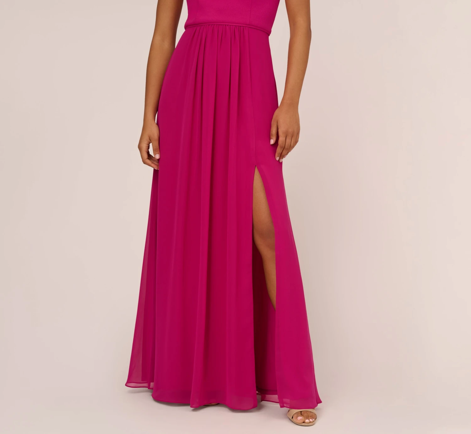 Adrianna Papell One-Shoulder Chiffon Long Gown In Bright Magenta 5 Adrianna Papell One-Shoulder Chiffon Long Gown In Bright Magenta - Image 3