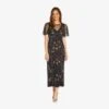 Adrianna Papell Flutter Sleeve Ankle-Length Column Gown In Black Gold 1 Adrianna Papell Flutter Sleeve Ankle-Length Column Gown In Black Gold -Adrianna Papell Shop AP1E209160 AB788 Regular Default
