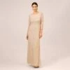 Adrianna Papell Hand-Beaded Three-Quarter Sleeve Long Gown In Biscotti -Adrianna Papell Shop AP1E209180 AG273 Regular Default