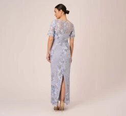 Adrianna Papell Floral Embroidered Gown In Blue Breeze 11 Adrianna Papell Floral Embroidered Gown In Blue Breeze -Adrianna Papell Shop AP1E209277 AD497 Regular Back