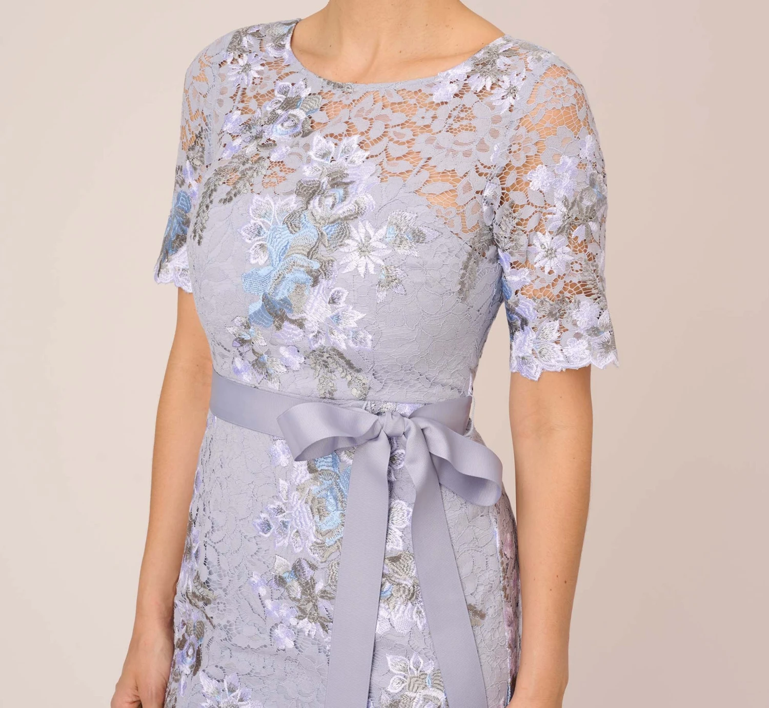 Adrianna Papell Floral Embroidered Gown In Blue Breeze 5 Adrianna Papell Floral Embroidered Gown In Blue Breeze - Image 3