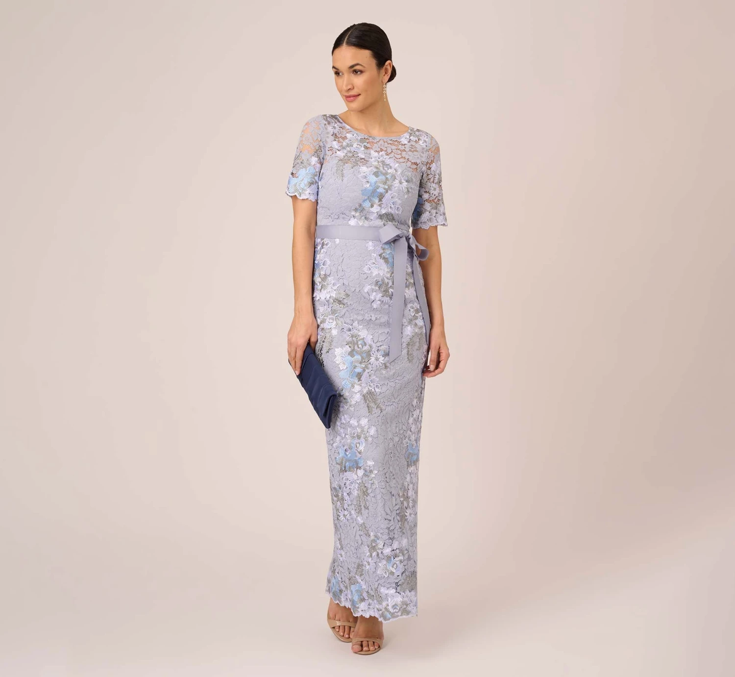 Adrianna Papell Floral Embroidered Gown In Blue Breeze 4 Adrianna Papell Floral Embroidered Gown In Blue Breeze - Image 2