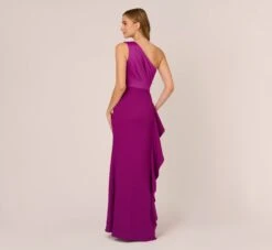 Adrianna Papell One-Shoulder Long Satin Crepe Mermaid Gown In Wild Orchid -Adrianna Papell Shop AP1E209309 AD510 Regular Back