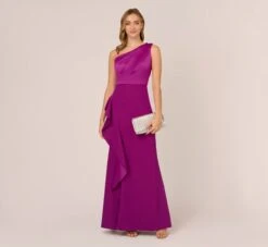 Adrianna Papell One-Shoulder Long Satin Crepe Mermaid Gown In Wild Orchid -Adrianna Papell Shop AP1E209309 AD510 Regular Side