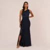 Adrianna Papell One-Shoulder Long Satin Crepe Mermaid Gown In Dark Navy 2 Adrianna Papell One-Shoulder Long Satin Crepe Mermaid Gown In Dark Navy -Adrianna Papell Shop AP1E209309 AV410 Regular Default