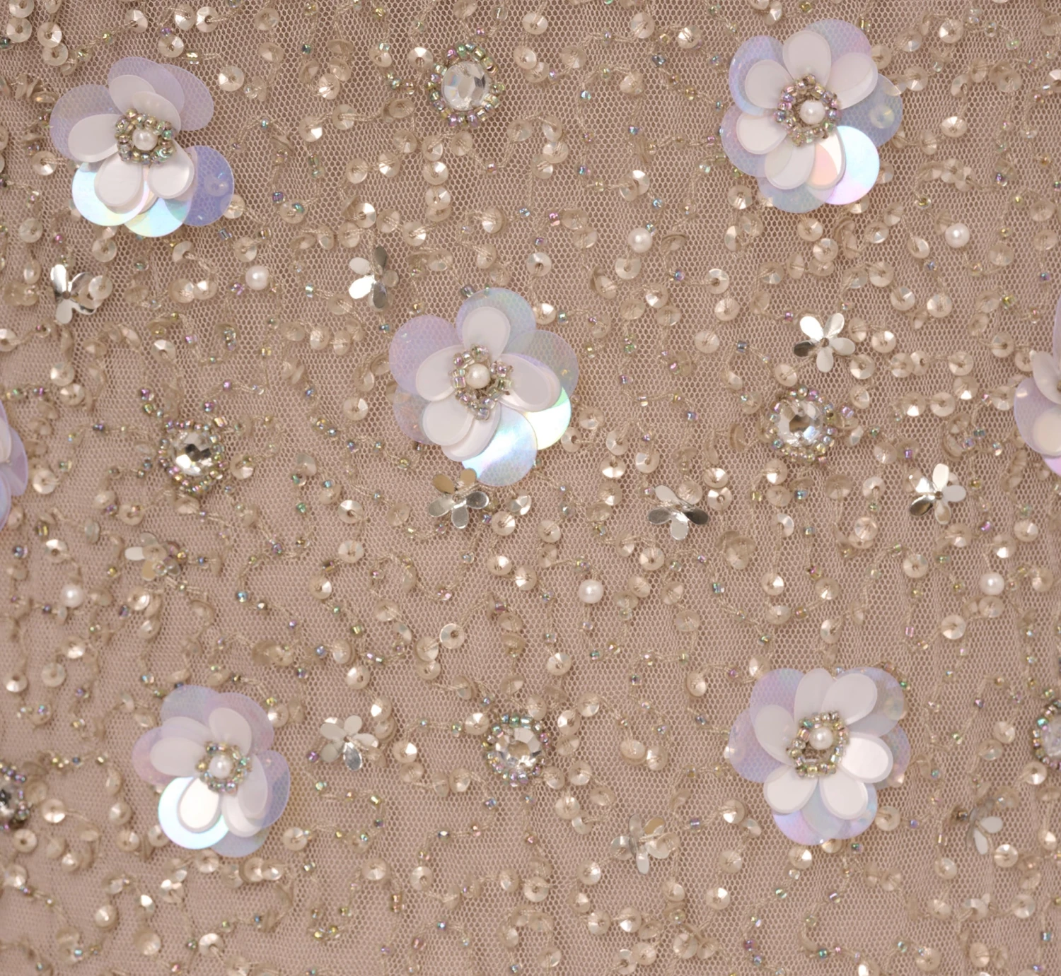 Adrianna Papell Plus Size Long Hand Beaded 3D Floral Dress With Elbow Sleeves In Marble 7 Adrianna Papell Plus Size Long Hand Beaded 3D Floral Dress With Elbow Sleeves In Marble - Image 5