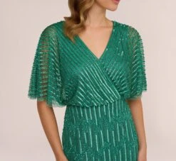 Adrianna Papell Hand-Beaded Illusion Long Column Blouson Gown In Jungle Green 11 Adrianna Papell Hand-Beaded Illusion Long Column Blouson Gown In Jungle Green -Adrianna Papell Shop AP1E209335 AH314 Regular Lifestyle