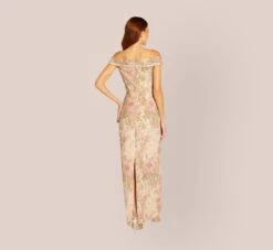 Adrianna Papell Floral Off-The-Shoulder Matelasse Column Gown In Rose Multi 9 Adrianna Papell Floral Off-The-Shoulder Matelasse Column Gown In Rose Multi -Adrianna Papell Shop AP1E209338 AE590 Regular Back