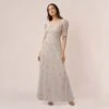 Adrianna Papell Hand-Beaded Long Gown With Elbow Sleeves In Marble -Adrianna Papell Shop AP1E209347 AE064 Regular Default
