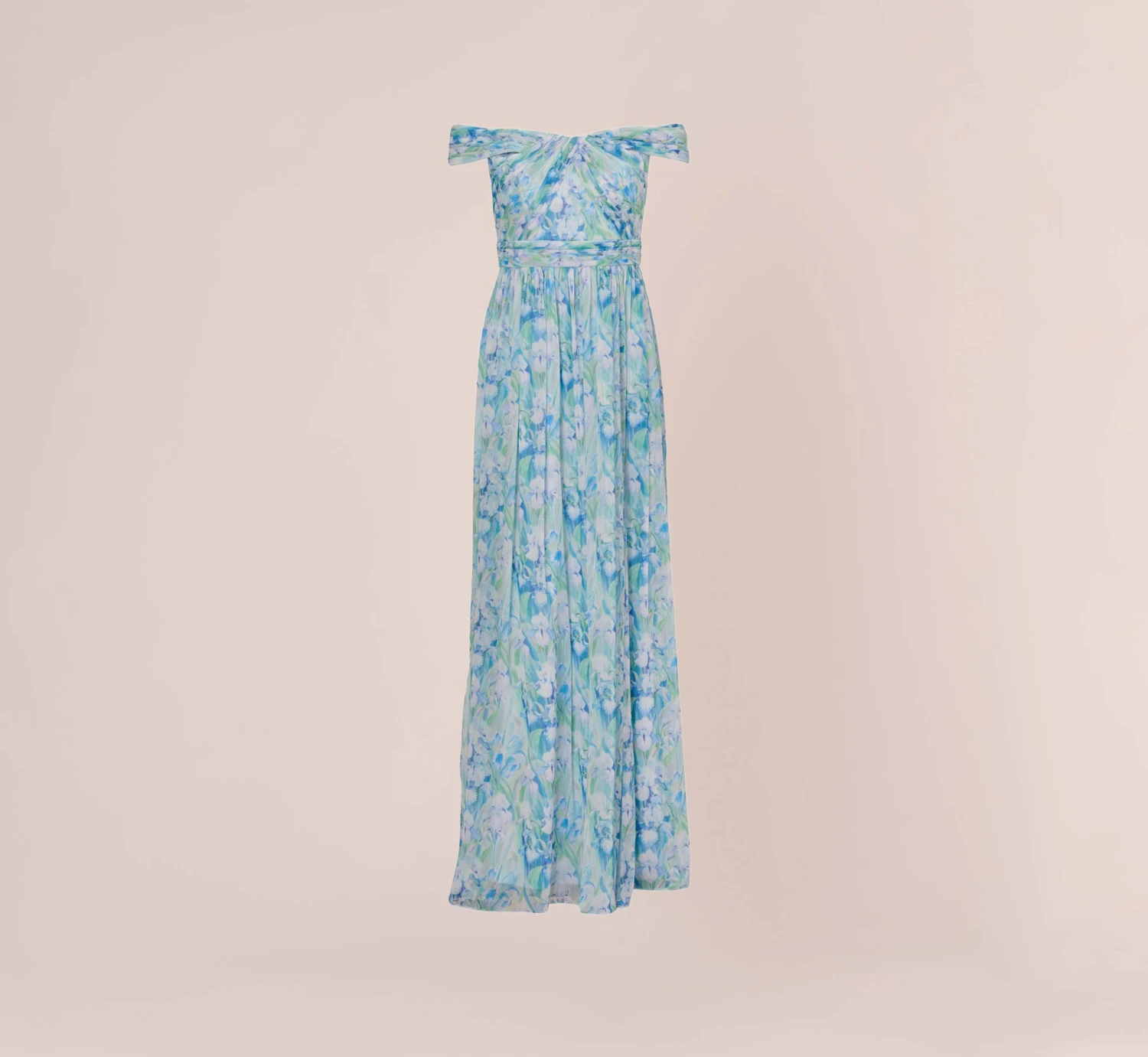 Adrianna Papell Floral-Print Off-The-Shoulder Chiffon Long Gown In Blue Multi 8 Adrianna Papell Floral-Print Off-The-Shoulder Chiffon Long Gown In Blue Multi - Image 6
