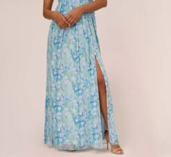Adrianna Papell Floral-Print Off-The-Shoulder Chiffon Long Gown In Blue Multi 11 Adrianna Papell Floral-Print Off-The-Shoulder Chiffon Long Gown In Blue Multi -Adrianna Papell Shop AP1E209472 AA461 Regular Lifestyle
