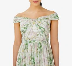 Adrianna Papell Floral-Print Off-The-Shoulder Chiffon Long Gown In Spring Mint Multi -Adrianna Papell Shop AP1E209472 AL484 Regular Detail