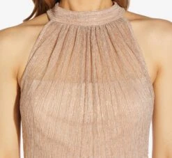 Adrianna Papell Metallic Knit Halter Long Gown In Champagne Gold -Adrianna Papell Shop AP1E209488 AQ298 Regular Detail