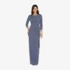 Adrianna Papell Metallic Knit Long Draped Column Gown In Steel Blue -Adrianna Papell Shop AP1E209543 AA460 Regular Default