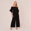 Adrianna Papell Plus Size Off The Shoulder Crepe Jumpsuit With Organza Sleeves In Black 2 Adrianna Papell Plus Size Off The Shoulder Crepe Jumpsuit With Organza Sleeves In Black -Adrianna Papell Shop AP1E209617 AA002 Plus Default