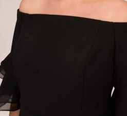 Adrianna Papell Plus Size Off The Shoulder Crepe Jumpsuit With Organza Sleeves In Black -Adrianna Papell Shop AP1E209617 AA002 Plus Lifestyle