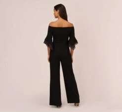Adrianna Papell Off The Shoulder Crepe Jumpsuit With Organza Sleeves In Black 11 Adrianna Papell Off The Shoulder Crepe Jumpsuit With Organza Sleeves In Black -Adrianna Papell Shop AP1E209617 AA002 Regular Back