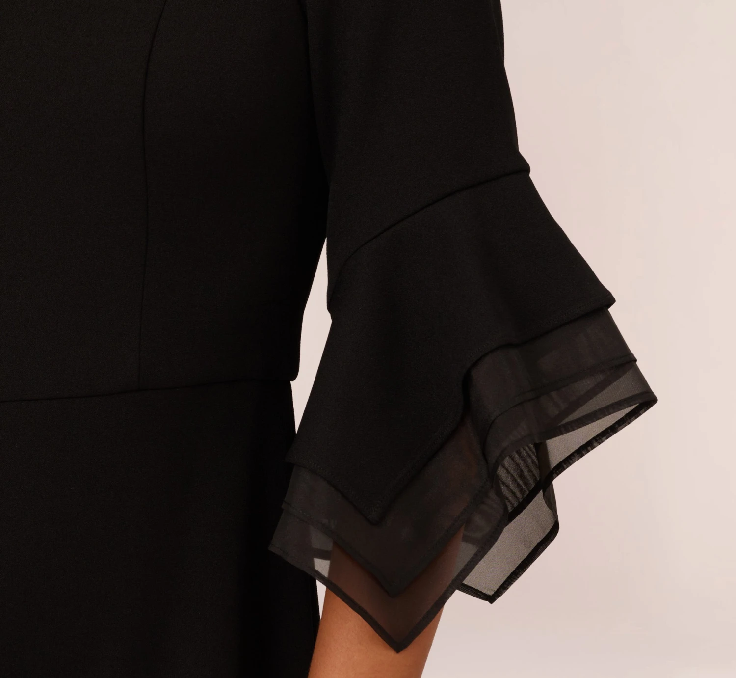 Adrianna Papell Off The Shoulder Crepe Jumpsuit With Organza Sleeves In Black 7 Adrianna Papell Off The Shoulder Crepe Jumpsuit With Organza Sleeves In Black - Image 5