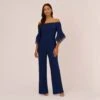 Adrianna Papell Off The Shoulder Crepe Jumpsuit With Organza Sleeves In Navy Sateen -Adrianna Papell Shop AP1E209617 AK412 Regular Default
