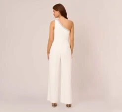 Adrianna Papell Beaded One-Shoulder Matte Jersey Jumpsuit In Ivory 11 Adrianna Papell Beaded One-Shoulder Matte Jersey Jumpsuit In Ivory -Adrianna Papell Shop AP1E209618 AA194 Regular Back