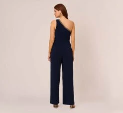 Adrianna Papell Beaded One-Shoulder Matte Jersey Jumpsuit In Midnight 10 Adrianna Papell Beaded One-Shoulder Matte Jersey Jumpsuit In Midnight -Adrianna Papell Shop AP1E209618 AB411 Regular Back