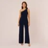 Adrianna Papell Beaded One-Shoulder Matte Jersey Jumpsuit In Midnight
