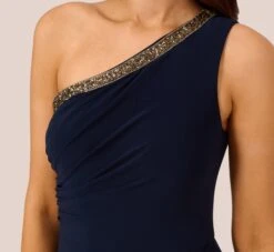Adrianna Papell Beaded One-Shoulder Matte Jersey Jumpsuit In Midnight 11 Adrianna Papell Beaded One-Shoulder Matte Jersey Jumpsuit In Midnight -Adrianna Papell Shop AP1E209618 AB411 Regular Detail