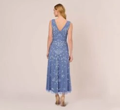 Adrianna Papell Hand-Beaded Ankle-Length Dress In French Blue 12 Adrianna Papell Hand-Beaded Ankle-Length Dress In French Blue -Adrianna Papell Shop AP1E209645 AA544 Regular Back