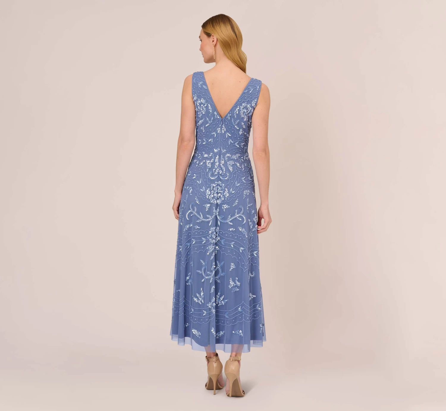 Adrianna Papell Hand-Beaded Ankle-Length Dress In French Blue 6 Adrianna Papell Hand-Beaded Ankle-Length Dress In French Blue - Image 4